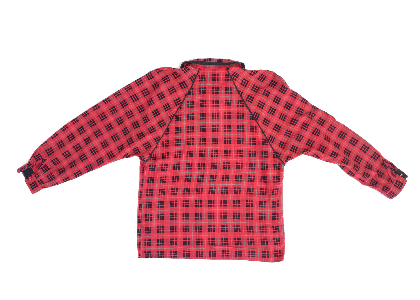 Red checkered long-sleeve shirt with a relaxed fit and button details.